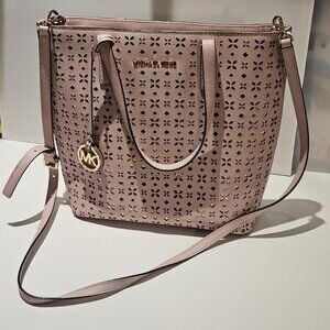 Michael Kors Hayley Purse Top Zip Pink & Gold Tote Bag Crossbody EUC $300 MSRP